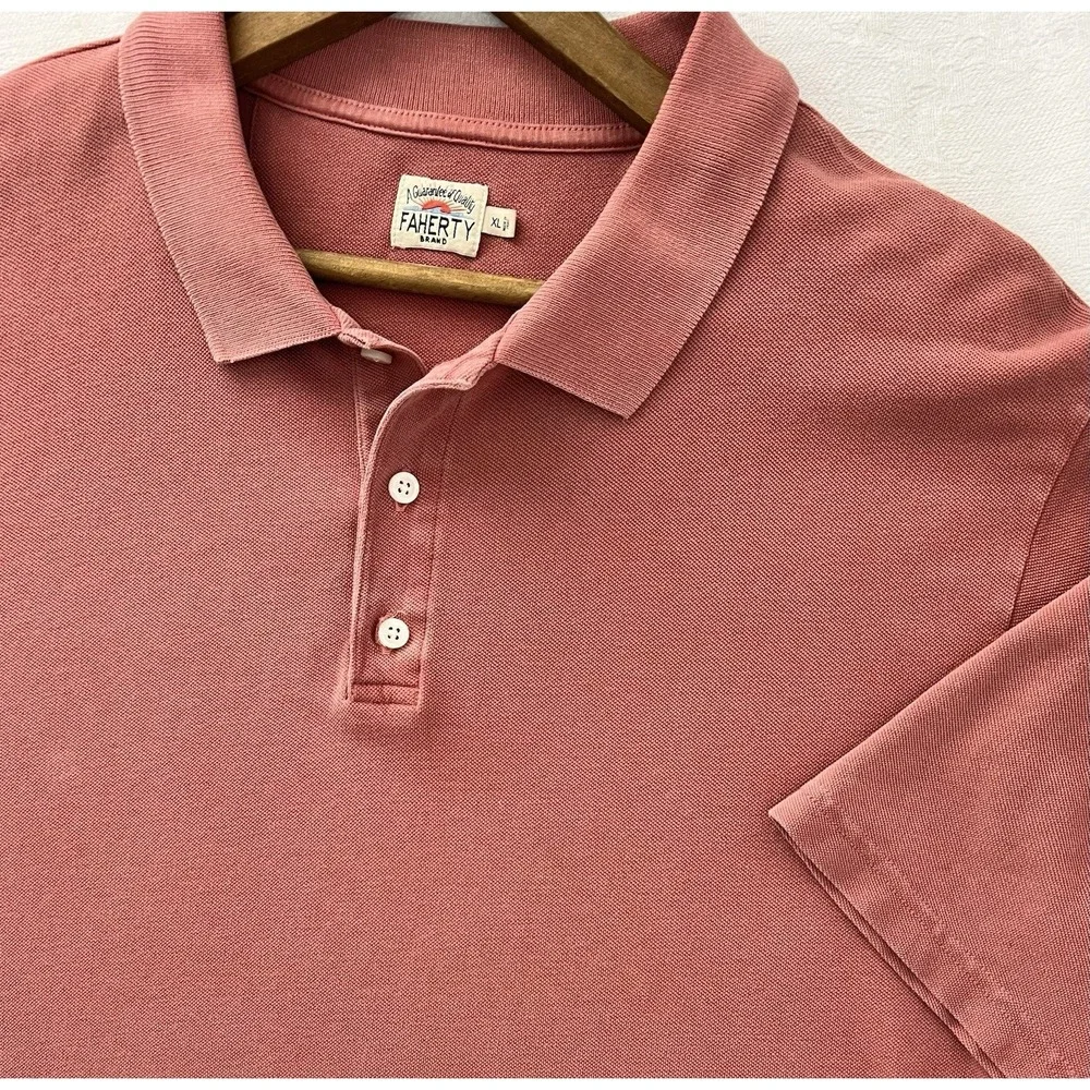 Faherty Polo Shirt Mens XL Pink Pique Cotton Short Sleeve Blush Coastal